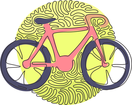 Continuous one line drawing Bicycle. Bike icon. Cycling concept. Sign for bicycles path Isolated. Trendy flat style for graphic design, logo. Swirl curl circle style. Single line draw png