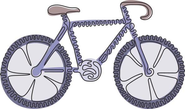 Continuous one line drawing Bicycle. Bike icon. Cycling concept. Sign for bicycles path isolated. Trendy flat style for graphic, logo. Swirl curl style. Single line design graphic illustration png