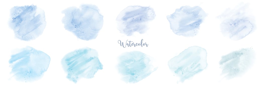 Hand painted blue pastel watercolor set vector