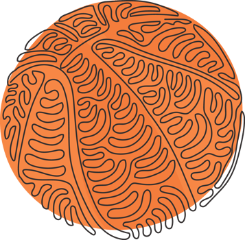 Single one line drawing Basketball ball icon symbol. Orange ball, sports concept. Team game tournament and competition. Swirl curl style. Modern continuous line draw design graphic illustration png
