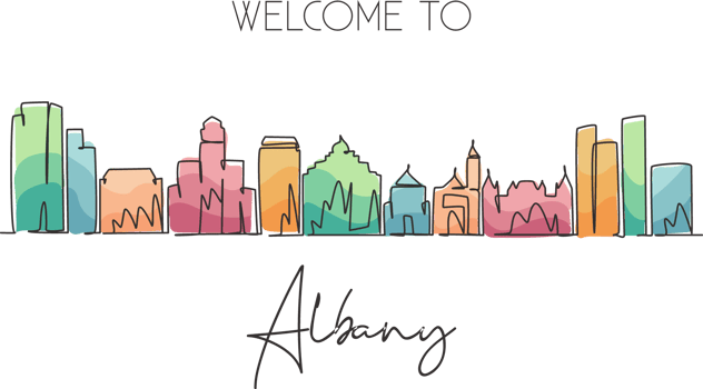 Continuous one line drawing Albany city skyline, New York. Beautiful landmark artwork. World landscape tourism travel wall decor poster print art. Stylish single line draw design illustration png