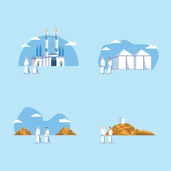 Couple Of Hajj Pilgrimage Religious Activity vector
