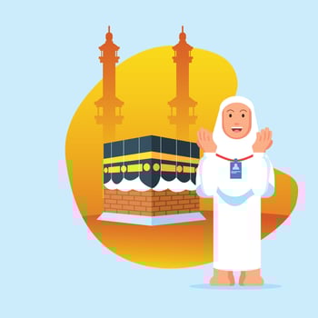 Female Hajj Pilgrimage Pray Near Kaaba vector