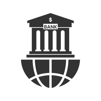 Vector illustration of world bank icon in dark color and white background