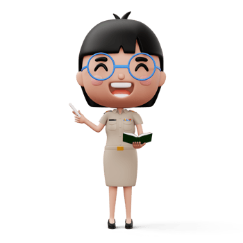 Happy thai teacher wearing civil servant uniform holding a white chalk and a book, 3d rendering png