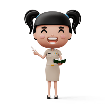Happy thai teacher wearing civil servant uniform holding a white chalk and a book, 3d rendering png