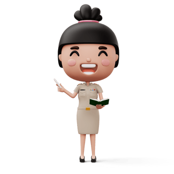 Happy thai teacher wearing civil servant uniform holding a white chalk and a book, 3d rendering png