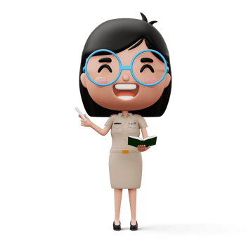 Happy thai teacher wearing civil servant uniform holding a white chalk and a book, 3d rendering png