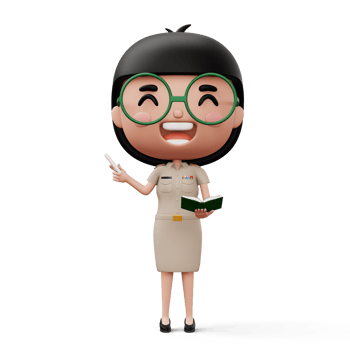Happy thai teacher wearing civil servant uniform holding a white chalk and a book, 3d rendering png