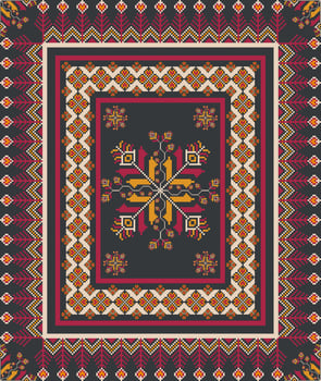 Embroidery stitch geometric pattern. Ethnic geometric shape seamless pattern colorful pixel art style. Ethnic stitch pattern use for carpet, rug, cushion, quilt, wallpaper, upholstery, etc. vector