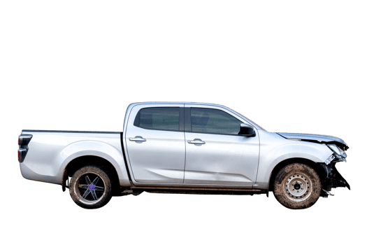 Front of gray or bronze pickup car get damaged by accident on the road. damaged cars after collision. isolated on transparent background, PNG File format