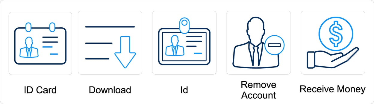 A set of 5 mix icons as id card, download, id vector