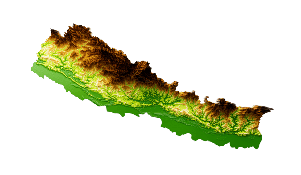 Nepal Map, shaded relief map 3D Illustration png