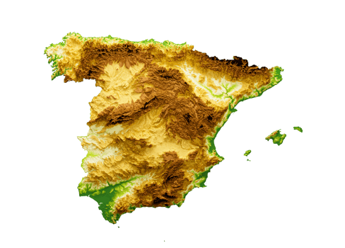 Spain Map Shaded relief Color Height map 3d illustration png