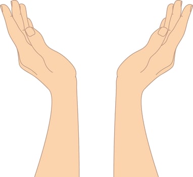 Hand drawn cupped hands isolated on white background. Raised hands. Vector illustration