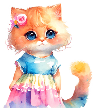 Watercolor Cat in a Dress AI Generative png