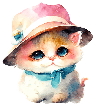 Little Kitten Portrait Watercolor AI Generative png