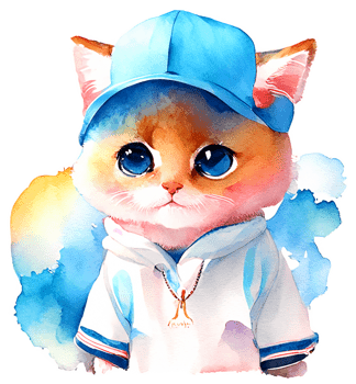 Cute Watercolor Baseball Kitten AI Generative png