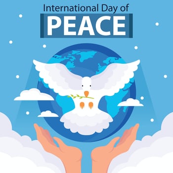 illustration vector graphic of hand releasing a dove flying into the sky, showing the earth in the background, perfect for international day, international day of peace, celebrate, greeting card, etc.