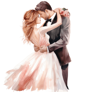 Modern bride and groom holding each other and kissing, wedding watercolor clipart, romantic mood AI Generated png