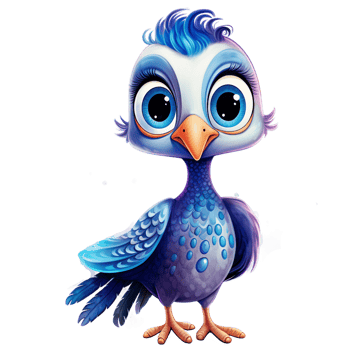 Baby Guinea fowl cartoon blue bird  with big eyes looking curious, watercolor clipart AI Generated png