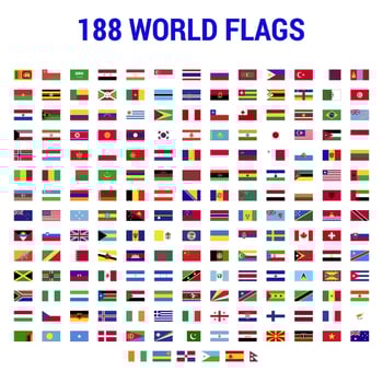188 World National Flags Collection Flat Vector