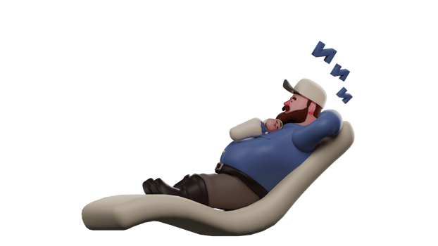 3D illustration. Tired Father 3D Cartoon Character. Dad fell asleep on the long sofa with the baby on top of him. Dad was sleepy and decided to rest after working all day. 3D Cartoon Character png