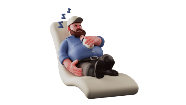 3D illustration. Sleepy Dad 3D Cartoon Character. Dad fell asleep on the long sofa with the baby on it. Dad fell asleep still in full work clothes. Dad took a break from his duty. 3D Cartoon Character png