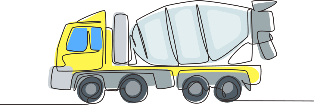 Single continuous line drawing Concrete mixer truck with view from side. Heavy automobile. Auto in flat design. Children's toy mixer truck. Dynamic one line draw graphic design illustration png