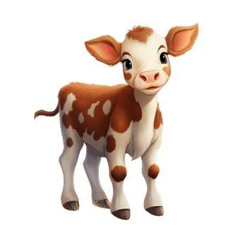 a cartoon calf, cute baby cow clipart AI Generated png