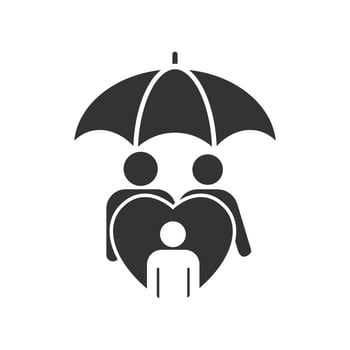Vector illustration of family umbrella icon in dark color and white background