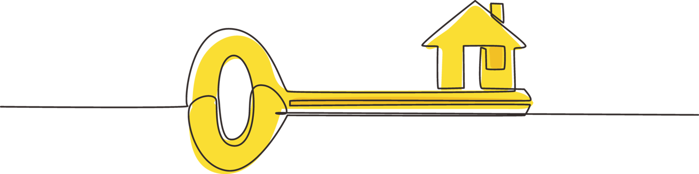 Single one line drawing key with house shape. Home security key house logo design. Real Estate concept, template for sales, rental, advertising. Continuous line draw design graphic illustration png