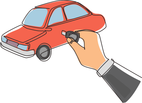 Single continuous line drawing hand turning the key in the hole on the car door. Man uses key to open the new vehicle. Automobile rental. Dynamic one line draw graphic design illustration png