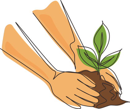 Single one line drawing planting young tree by kid hand on back soil as care and save world concept. Growing seedling forester planting. Modern continuous line draw design graphic illustration png