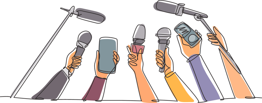 Continuous one line drawing hand with microphone. Journalism concept. Set of hands holding microphones. Press hands flat hand. Microphone. Journalist. Single line draw design illustration png