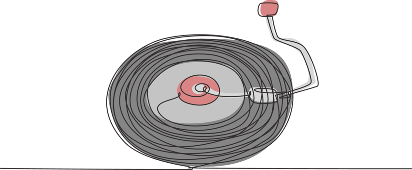 Single one line drawing vinyl record music poster design template with phonograph record vintage retro style. Isometric vinyl record music. Modern continuous line design graphic illustration png