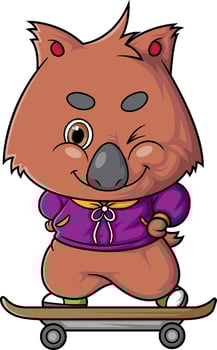 cartoon cute quokka character playing skateboard on white background vector
