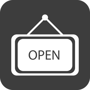 open sign icon in black square. png