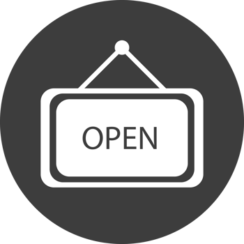 open sign icon in black circle. png