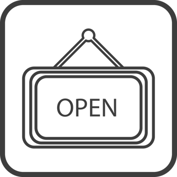 open sign icon in thin line black square frames. png