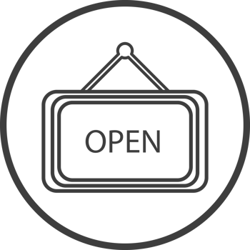open sign icon in thin line black circle frames. png