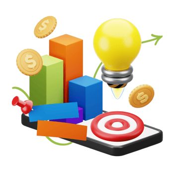 3D Chart with Business-related 3d elements. png