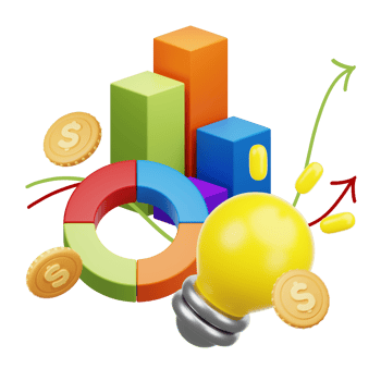 3D Chart with Business-related 3d elements. png