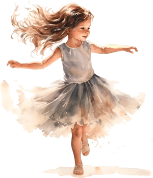 Cute dancing girl illustration. Little Girl watercolor style clipart isolated on white background. png