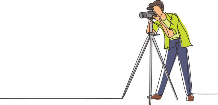 Single one line drawing paparazzi design concept with photographer shooting appearance of show business stars or other celebrities with tripod. Continuous line draw design graphic illustration png