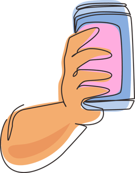Single continuous line drawing hand holding a aluminum can drink without labels. Beverages in metal containers. Refreshing drink for teenager. Dynamic one line draw graphic design illustration png