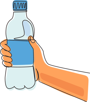 Continuous one line drawing hand holding water bottle in the park morning sunrise, Young woman drinking water after run, sport and health care concept. Single line draw design illustration png