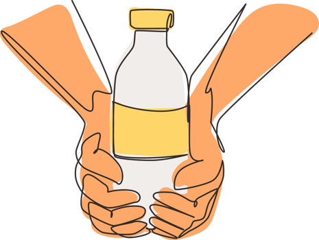 Single one line drawing hands hold glass bottles of plant based lactose free milk, has healthy nutrition. Non dairy alternative beverage. Modern continuous line draw design graphic illustration png