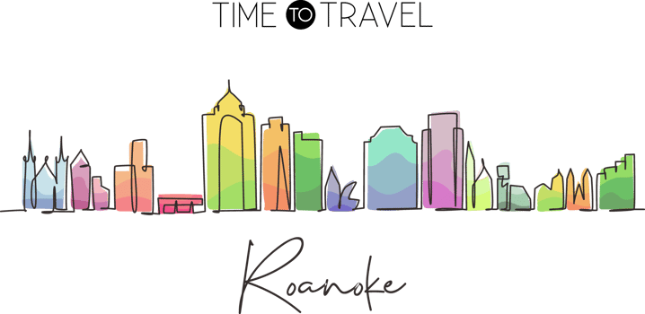 Single one line drawing Roanoke city skyline, Virginia. Historical town landscape in world. Best holiday destination wall decor. Editable stroke trendy continuous line draw design illustration png
