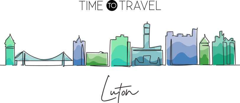 Continuous one line drawing Luton city skyline, England. Historical town landscape in the world. Best holiday destination. Editable stroke trendy single line draw design graphic illustration png